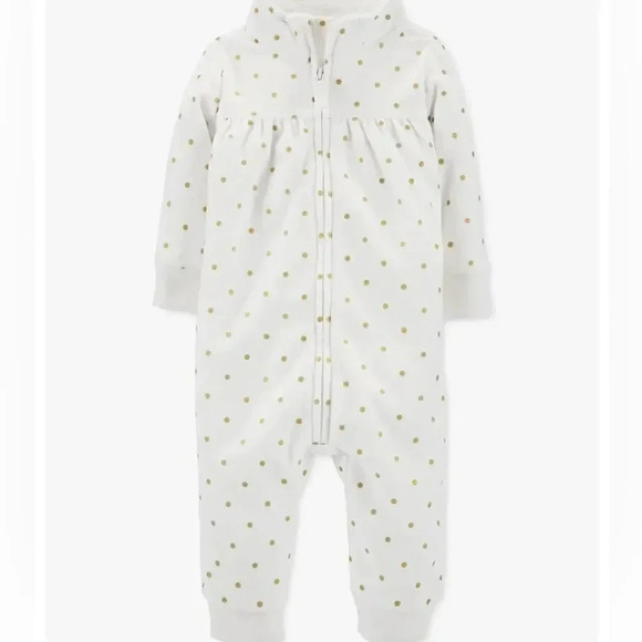 Carter's Other - Carter’s white/gold polka dot fleece jumpsuit Size 24 months